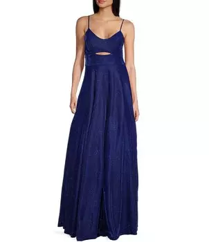 Длинное платье City Vibe с вырезом спереди и кружевной спиной, синий