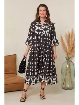 Длинное платье Curvy Lady, черный/белый