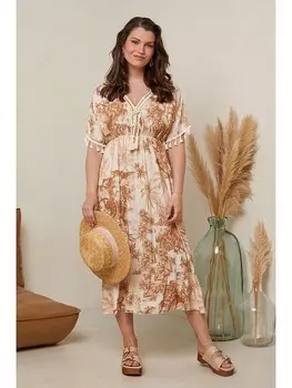 Длинное платье Curvy Lady, цвет camel/creme