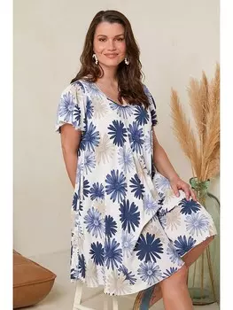 Длинное платье Curvy Lady, цвет dunkelblau/wei/beige