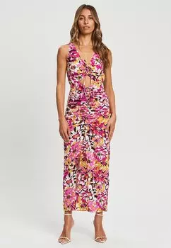 Длинное платье цвета фуксии с цветочным принтом BWLDR