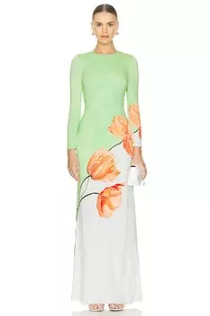Длинное платье Delora maxi Alice + Olivia, dream life sharp green