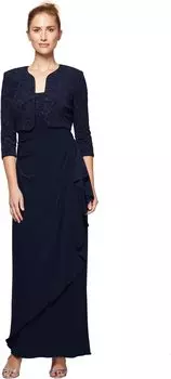Длинное платье-двойка и жаккардовое болеро Alex Evenings, темно-синий