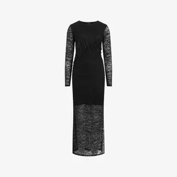 Длинное платье Edana из эластичной ткани с длинными рукавами, вышитое кружевом Allsaints, черный