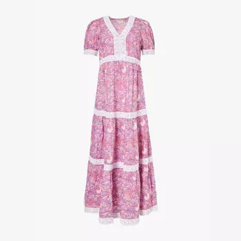 Длинное платье Enny из органического хлопка с цветочным принтом Aspiga, пурпурный