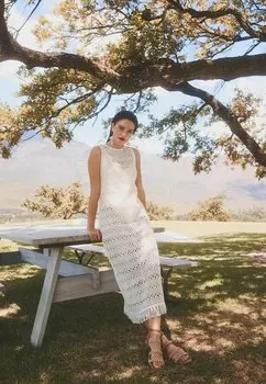 Длинное платье Fringe Midi Sleeveless Regular Fit Next, белое