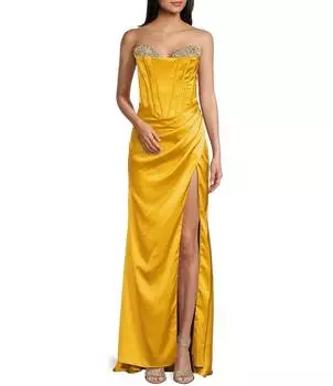 Длинное платье GB Social Corset со стразами и бисером, желтый