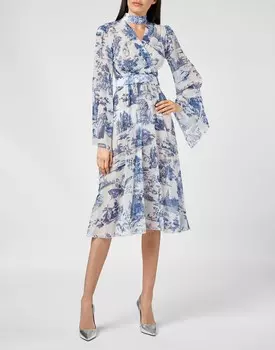 Длинное платье Georgette с кристаллами на пленэре Philipp Plein, цвет White / Dark Blue
