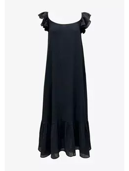 Длинное платье GINI LONDON Midi Gini White Ruffle, черный