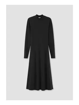Длинное платье Hessnatur Rib Jersey Midi Slim aus Bio Baumwolle, черный