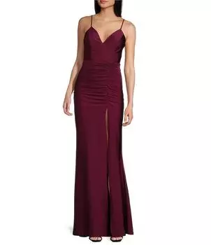 Длинное платье Honey and Rosie с V-образным вырезом и гофрированными сборками, красный