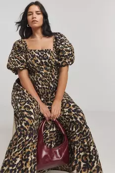 Длинное платье из 100% хлопкового поплина с леопардовым принтом Simply Be, черный