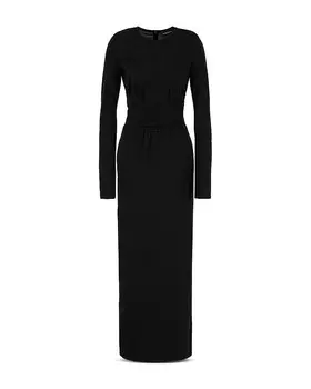 Длинное платье из эластичного джерси Emporio Armani с драпировкой на талии, черный