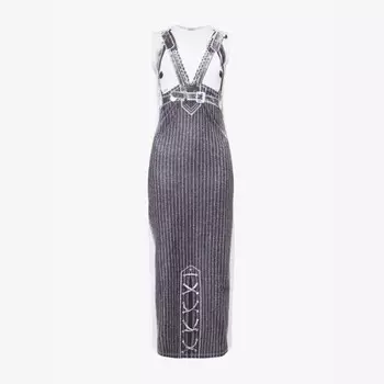 Длинное платье из эластичной ткани с полосатым графическим принтом Jean Paul Gaultier, белый