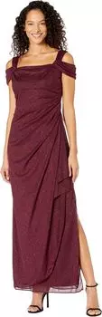 Длинное платье из блестящей сетки с открытыми плечами Alex Evenings, цвет Fig