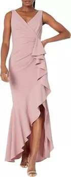 Длинное платье из крепа с v-образным вырезом и юбка с высоким-низким вырезом Betsy & Adam, цвет Rose