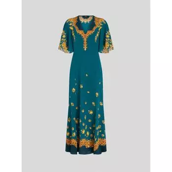ДЛИННОЕ ПЛАТЬЕ ИЗ КРЕПДЕ ШИНА С ПЕЙСЛИ ETRO, зеленый