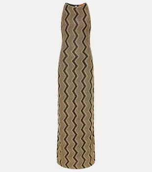 Длинное платье из ламе с узором «зигзаг» Missoni, цвет black and gold