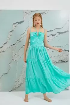 Длинное платье из лиоцелла с вырезом Koton, зеленый