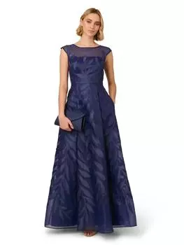 Длинное платье из органзы с аппликацией Adrianna Papell, темно-синий