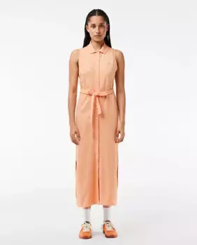 Длинное платье из пике стандартного кроя без рукавов Lacoste, оранжевый