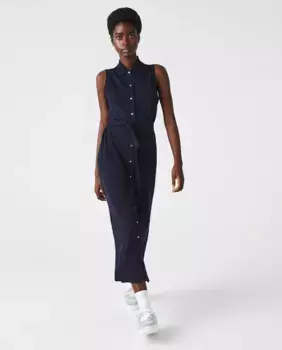 Длинное платье из пике стандартного кроя без рукавов Lacoste, синий