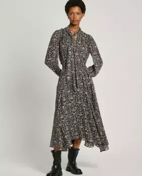 Длинное платье из плюмети с цветочным принтом Pepe Jeans, черный