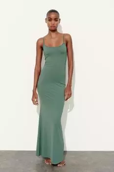 Длинное платье из полиамида ZARA, светло-зеленый