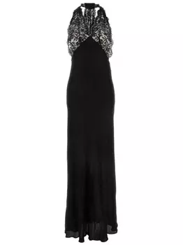 Длинное платье из шелкового кружева Saint Laurent, черный