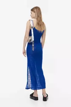 Длинное платье из тисненого трикотажа H&M, синий