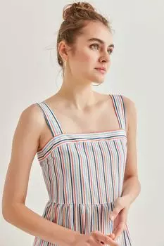 Длинное платье из ткани в полоску с ремешками Vitrin, синий