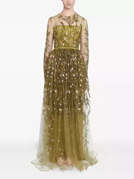 Длинное платье из тюля Giambattista Valli с вышивкой, зеленый