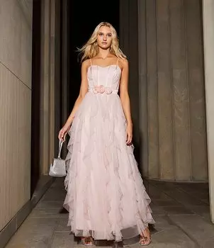 Длинное платье из тюля с вырезом в форме сердца и талией в форме груши, длинное платье из тюля со штопором Pear Culture, розовый