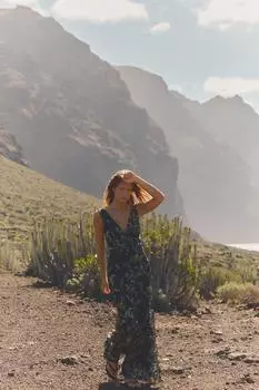 Длинное платье из тюля в цветочек ZARA, черный