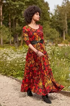 Длинное платье из жатого хлопка с приглушенным цветочным принтом Joe Browns, оранжевый