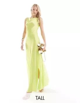 Длинное платье-комбинация Vero Moda Tall салатового цвета с завязками на плечах и атласной строчкой