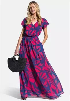 Длинное платье кораллово-бирюзового цвета с матовым принтом HotSquash