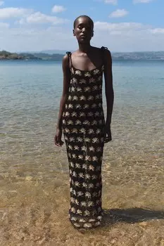 Длинное платье крючком ZARA, экрю/черный