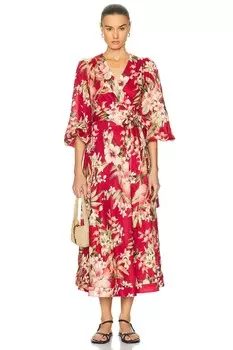Длинное платье Lexi с запахом Zimmermann, цвет Red Palm
