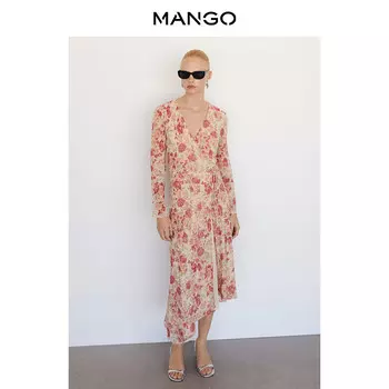 Длинное платье Mango с цветочным принтом, светло-бежевый