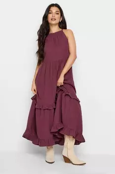 Длинное платье макси с каскадным вырезом и воротником-стойкой Pixiegirl Petite, красный