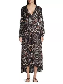 Длинное платье макси с запахом и принтом в стиле кафтана Aurum, черный