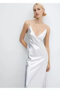 Длинное платье металлик Mango, серебряный