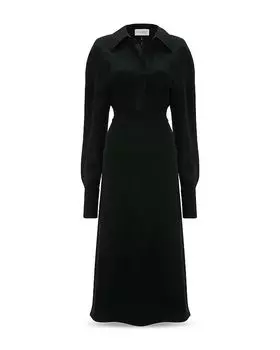 Длинное платье миди с воротником-поло и длинными рукавами Victoria Beckham, черный