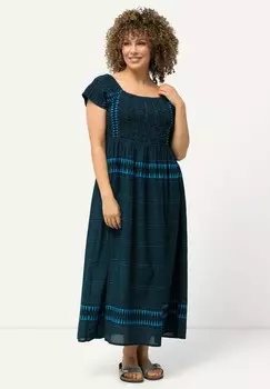 Длинное платье MIXED PRINT STRIPED CAP SLEEVE Ulla Popken, темно-синий