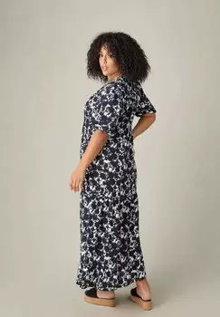 Длинное платье MONO FLORAL PUFF SLEEVE TIERED Live Unlimited London, черный