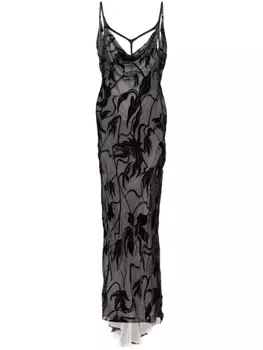 Длинное платье Mugler с флокированным узором, черный