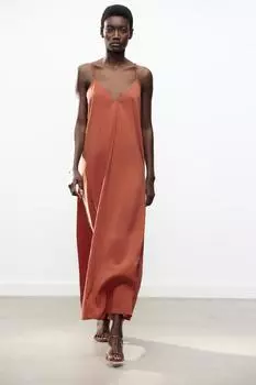 Длинное платье на бретельках ZARA, цвет Terracotta