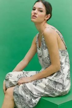 Длинное платье на бретелях H&amp;M, кремовый/цветы