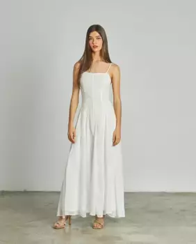 Длинное платье на бретелях с цветочным принтом, рюшами и застежкой на молнию Alma en Pena, белый